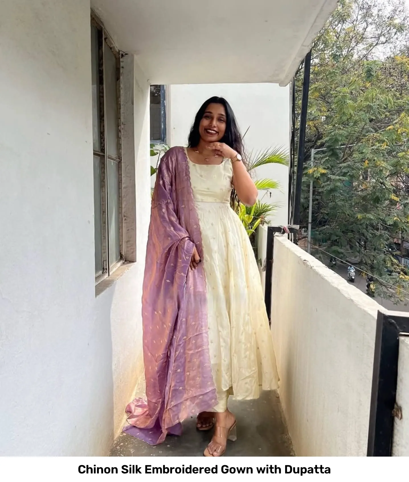 Chinon Silk Embroidered Gown with Dupatta 3