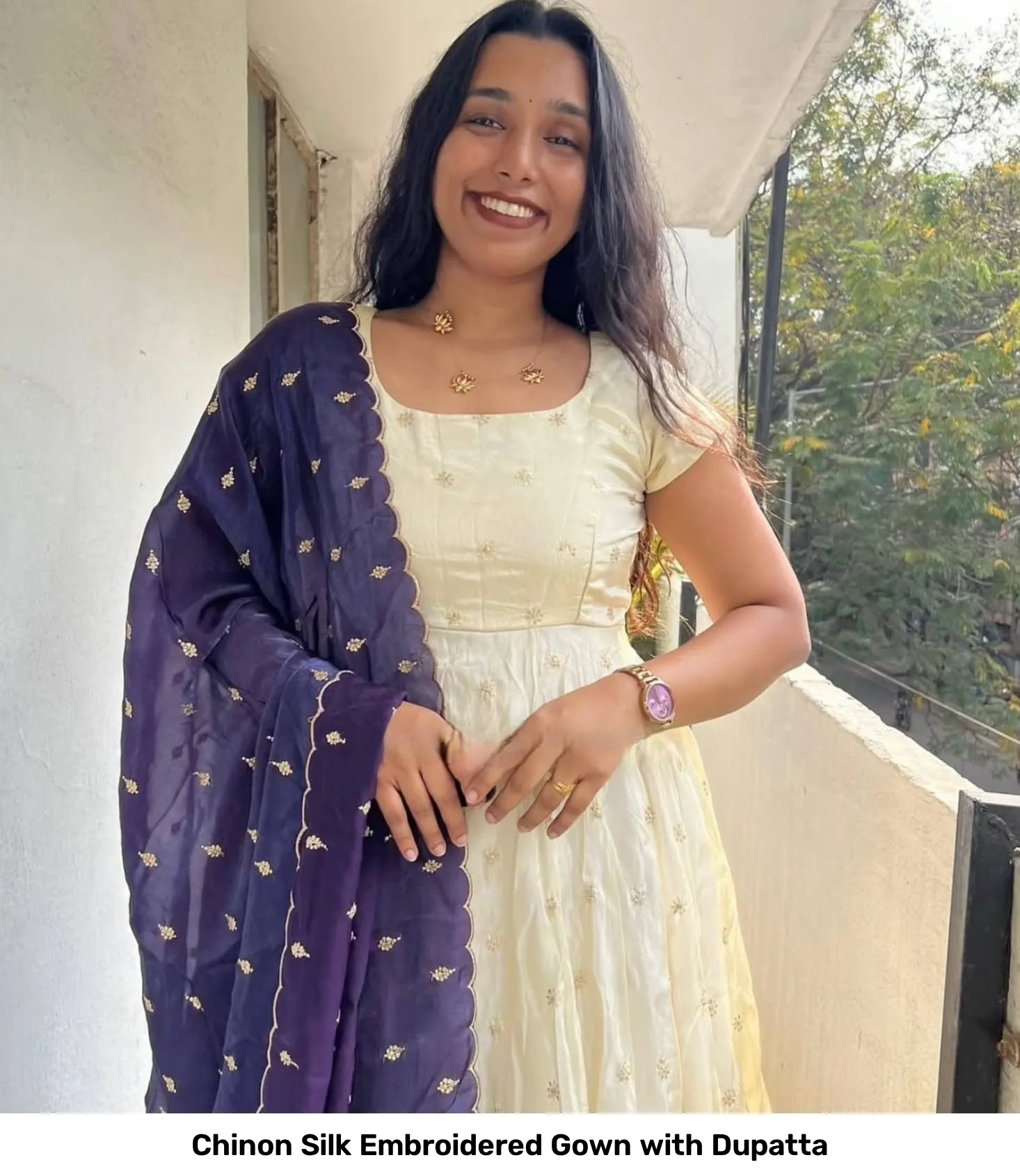 Chinon Silk Embroidered Gown with Dupatta 4