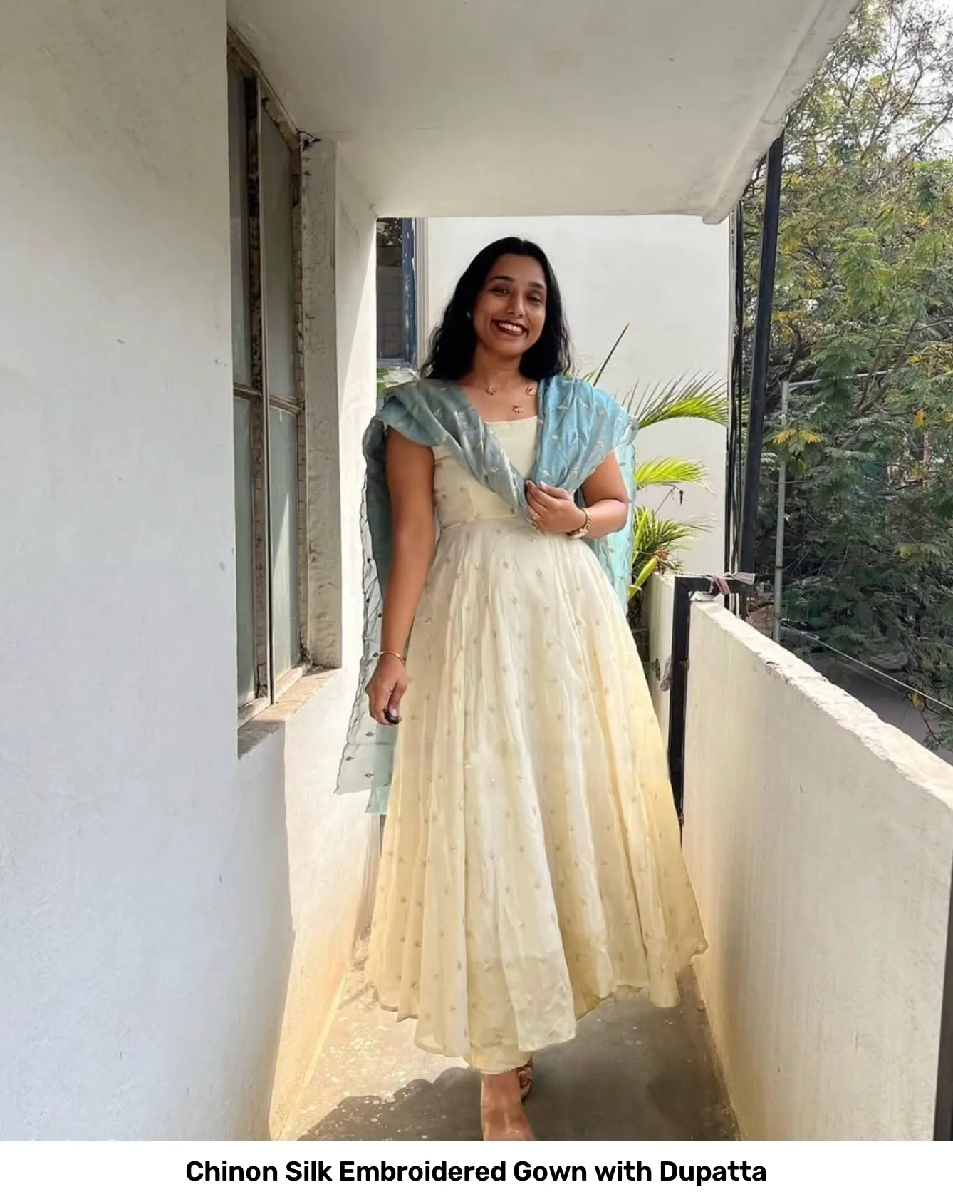 Chinon Silk Embroidered Gown with Dupatta 5