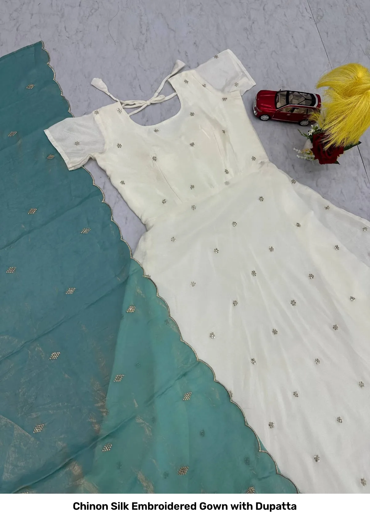 Chinon Silk Embroidered Gown with Dupatta 6