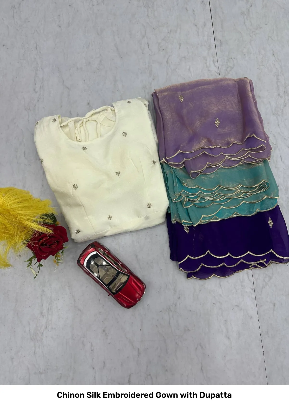Chinon Silk Embroidered Gown with Dupatta 7