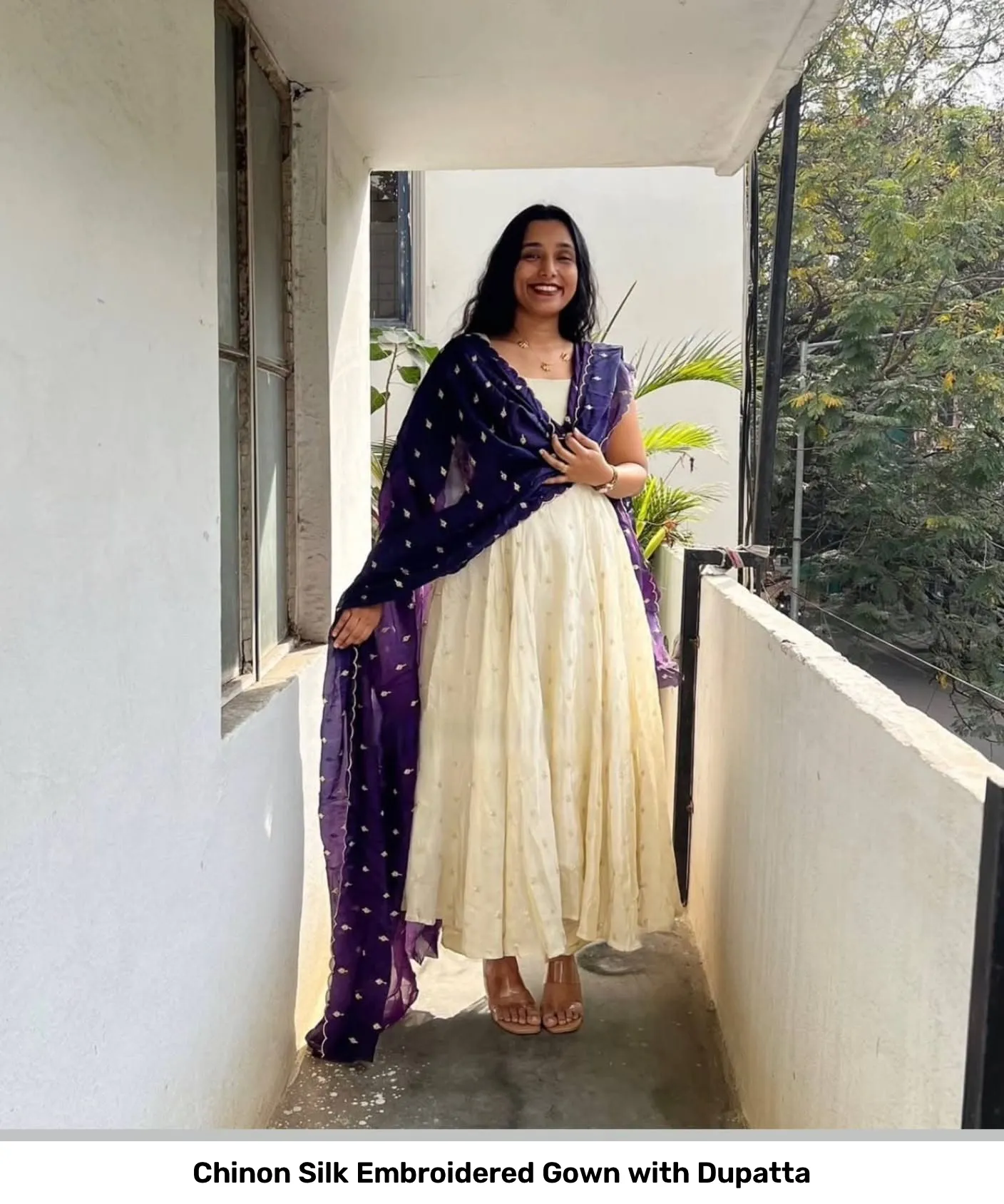 Chinon Silk Embroidered Gown with Dupatta 8