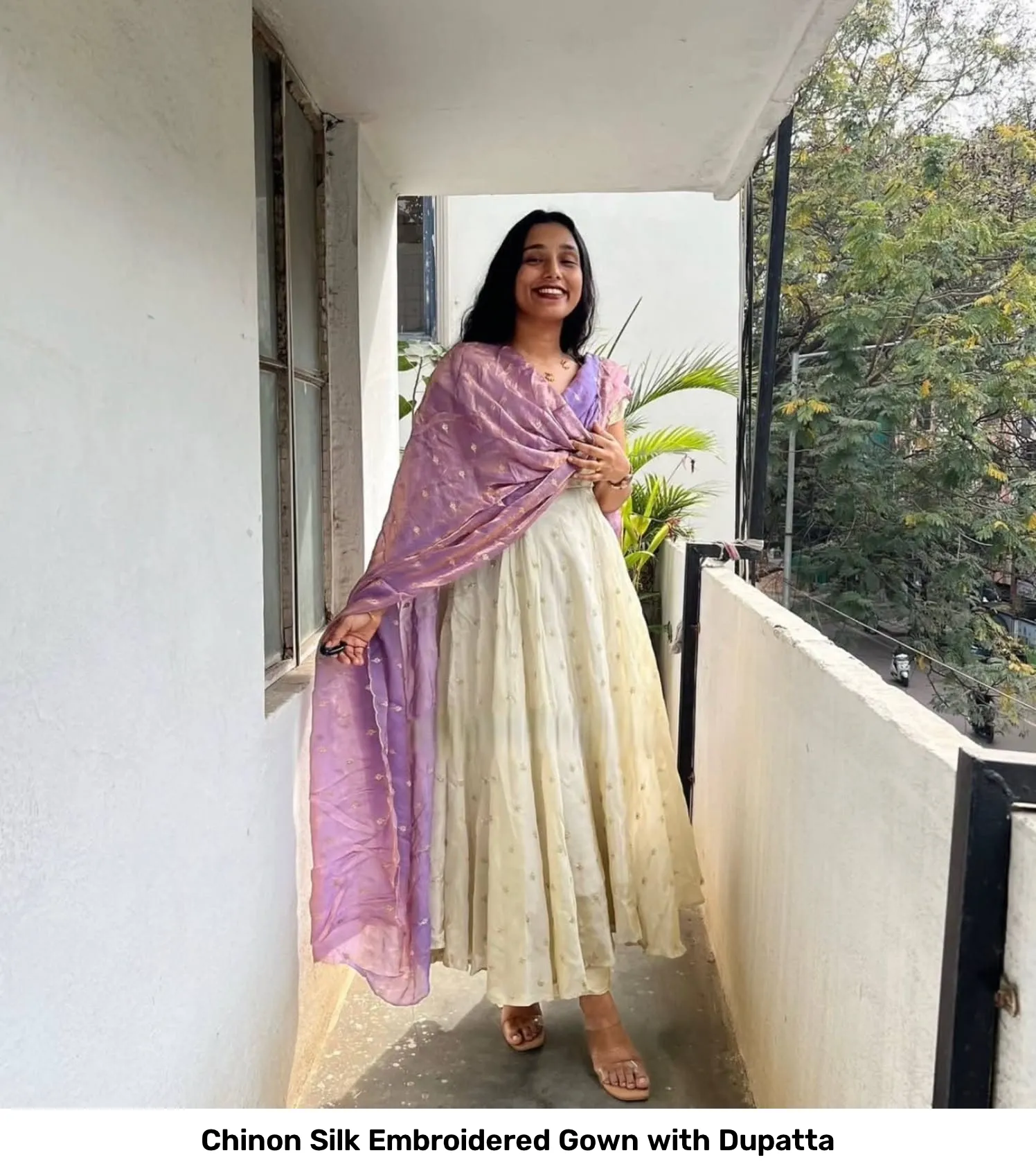 Chinon Silk Embroidered Gown with Dupatta 9