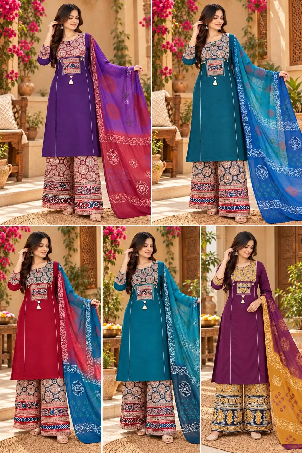 Cotton A-Line Kurti with Kalamkari Palazzo Set