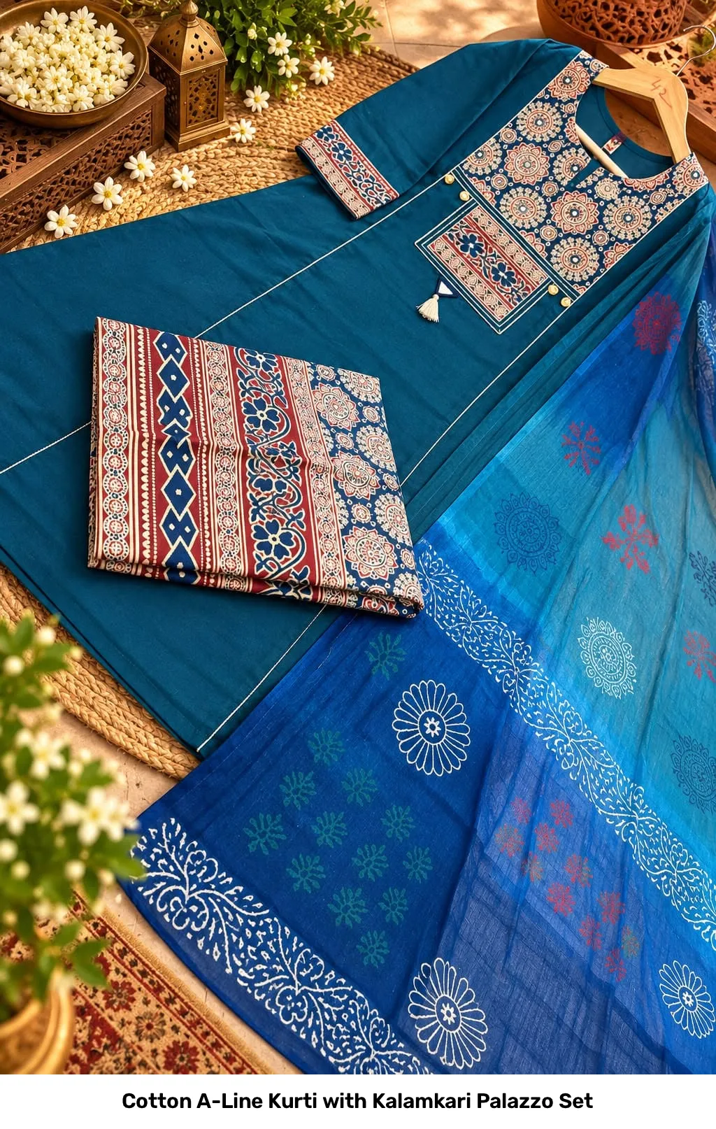 Cotton A-Line Kurti with Kalamkari Palazzo Set 2