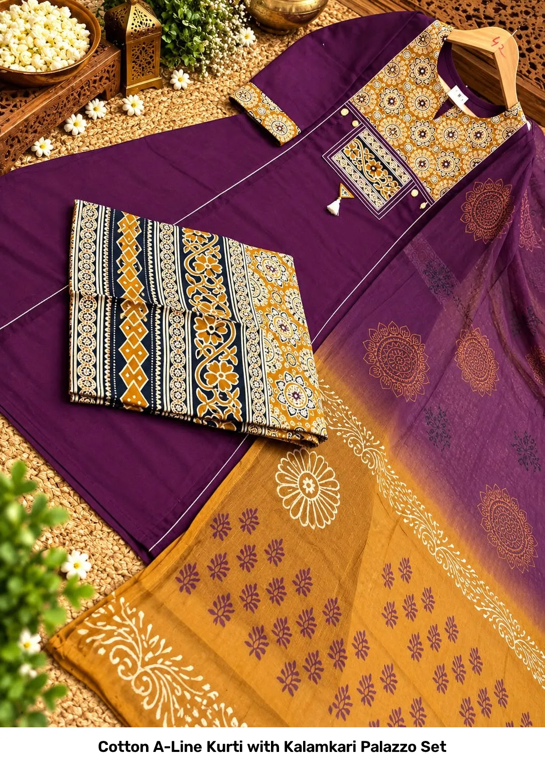 Cotton A-Line Kurti with Kalamkari Palazzo Set 4
