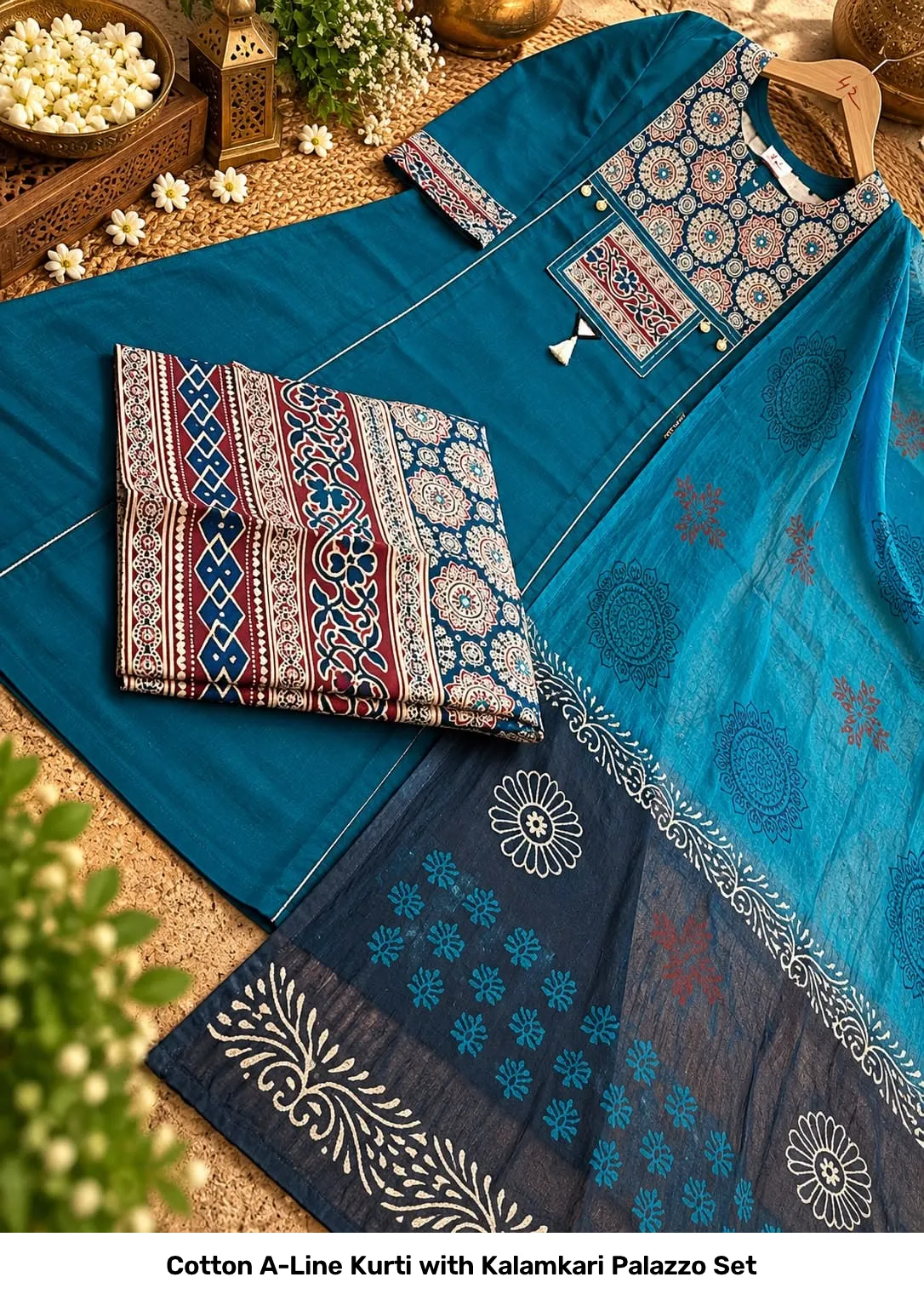 Cotton A-Line Kurti with Kalamkari Palazzo Set 5