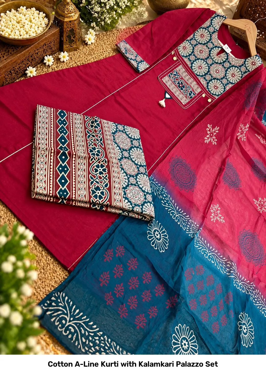 Cotton A-Line Kurti with Kalamkari Palazzo Set 6