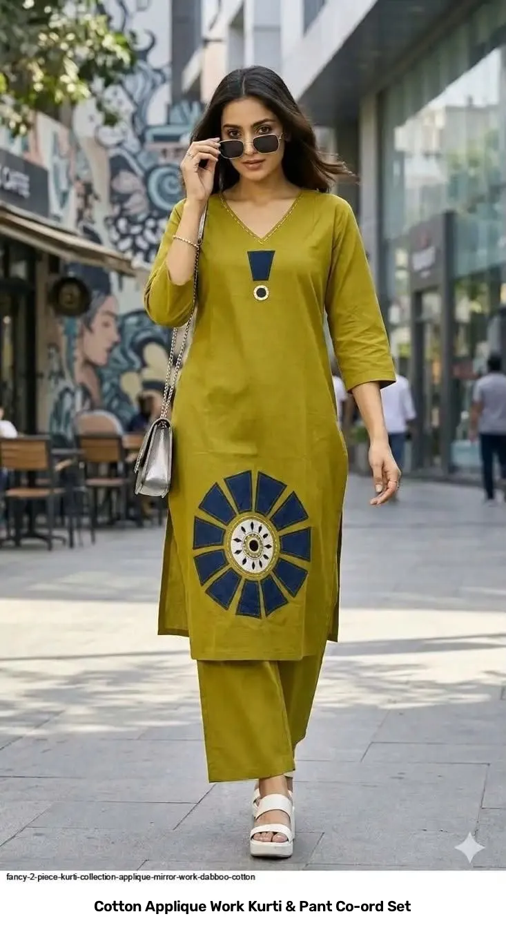 Cotton Applique Work Kurti & Pant Co-ord Set 4