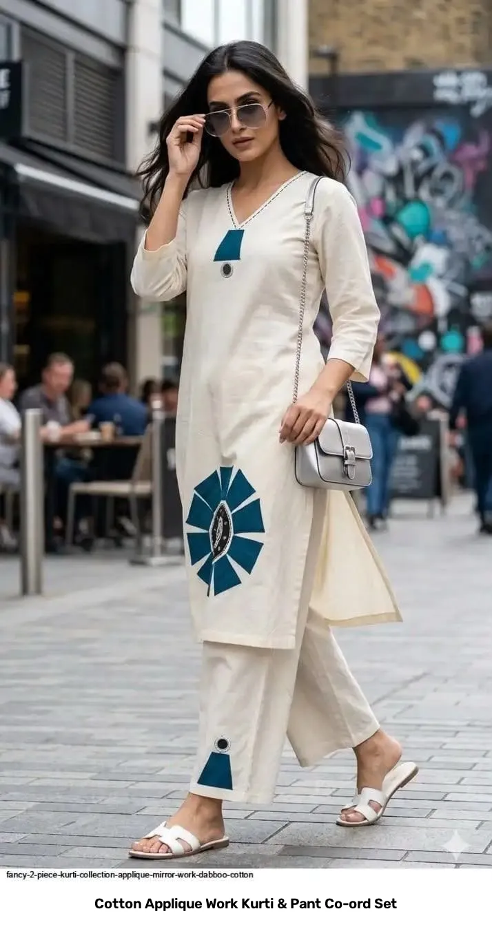 Cotton Applique Work Kurti & Pant Co-ord Set 5