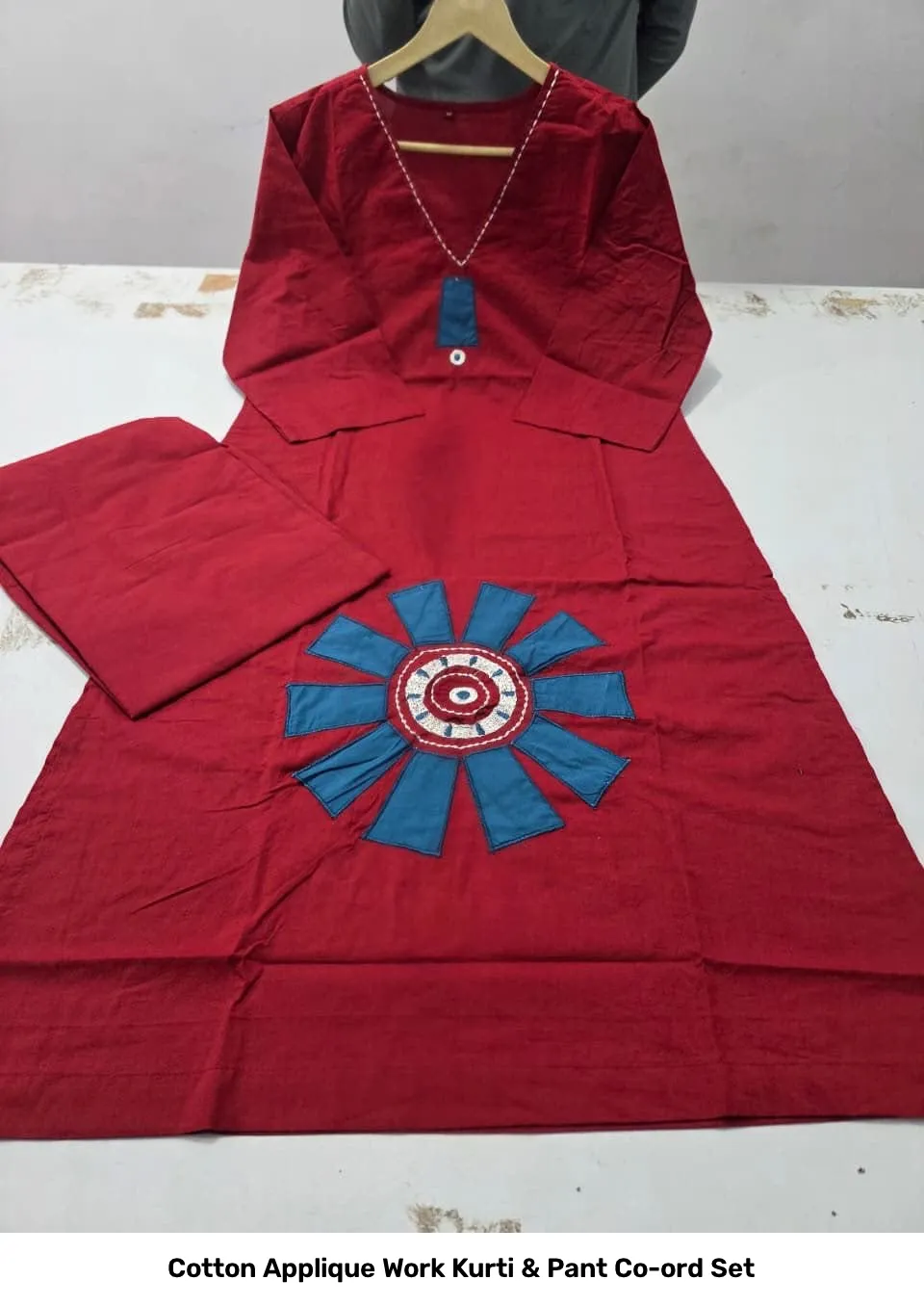 Cotton Applique Work Kurti & Pant Co-ord Set 6