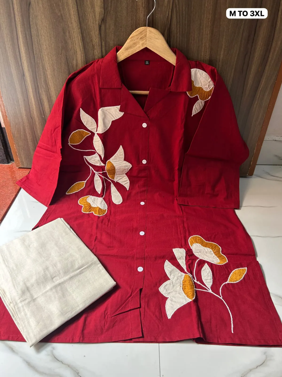 Cotton Applique Work Short Top & Pant Co-ord Set