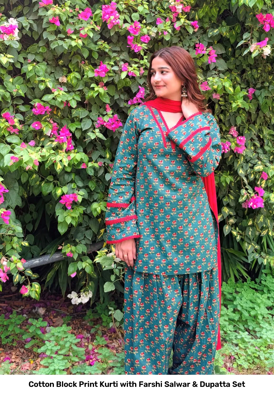 Cotton Block Print Kurti with Farshi Salwar & Dupatta Set 2