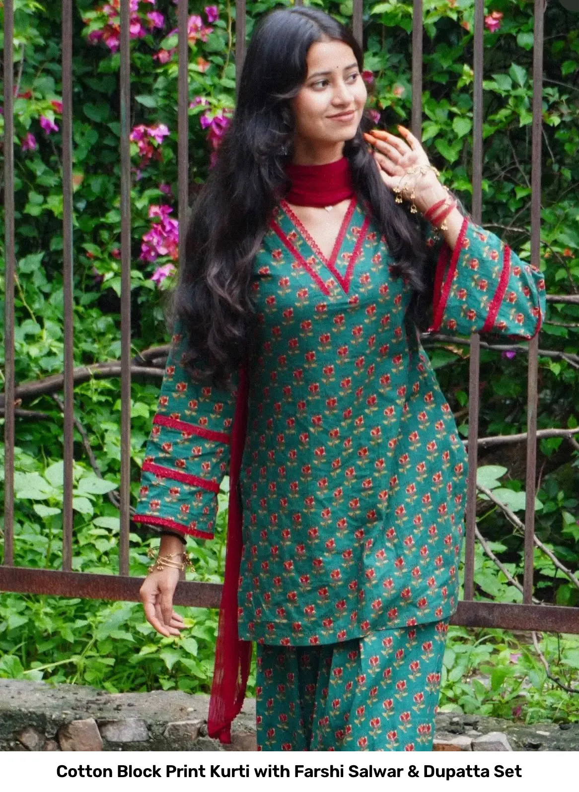Cotton Block Print Kurti with Farshi Salwar & Dupatta Set 3