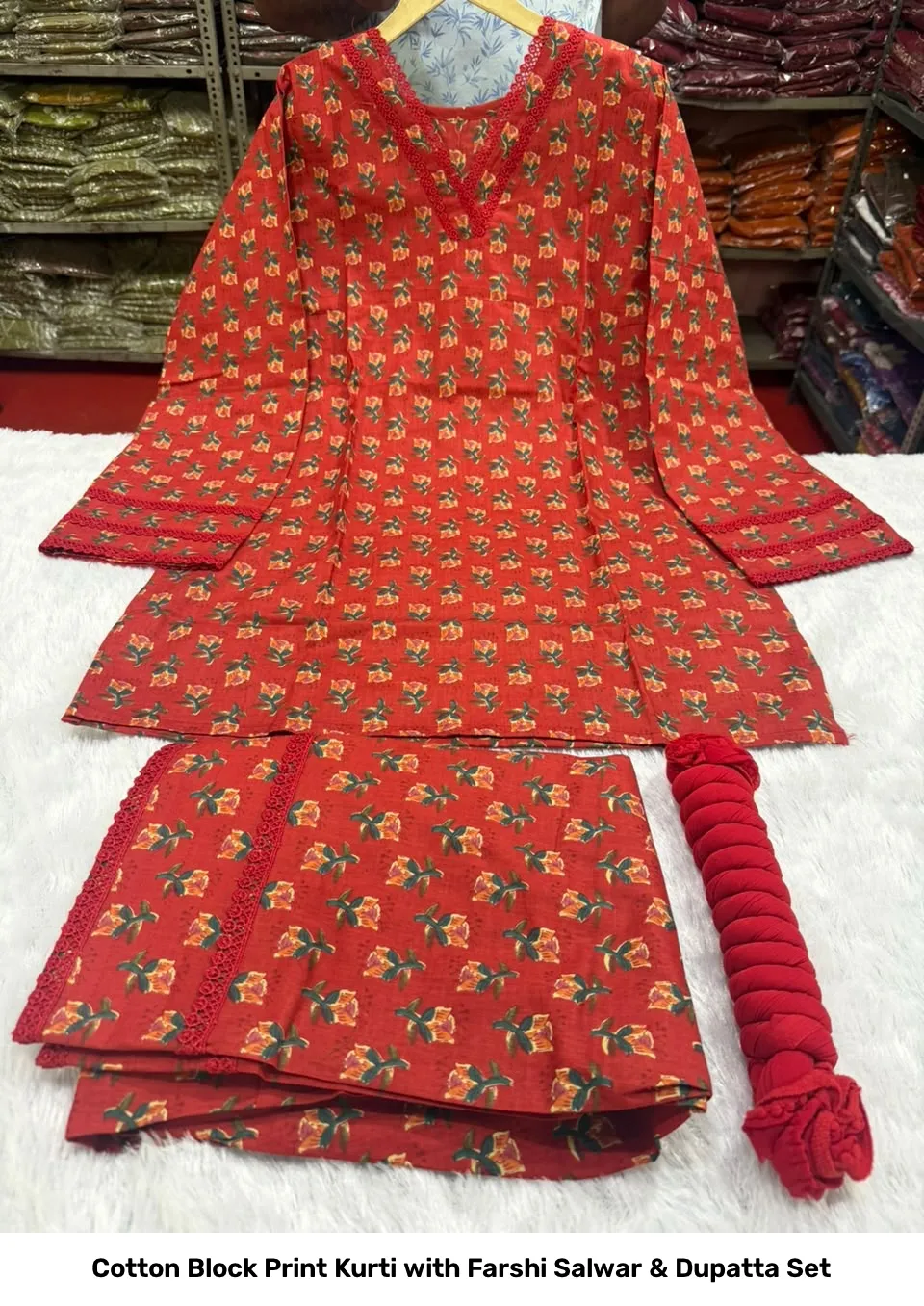 Cotton Block Print Kurti with Farshi Salwar & Dupatta Set 4