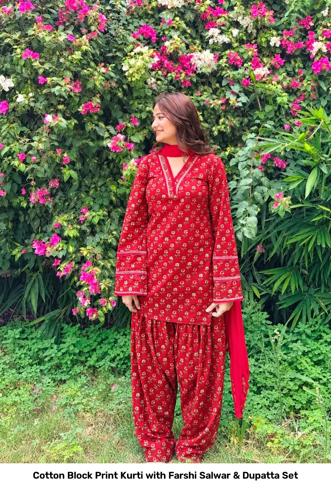 Cotton Block Print Kurti with Farshi Salwar & Dupatta Set 5