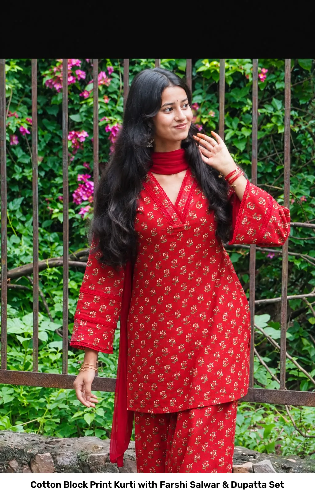 Cotton Block Print Kurti with Farshi Salwar & Dupatta Set 6