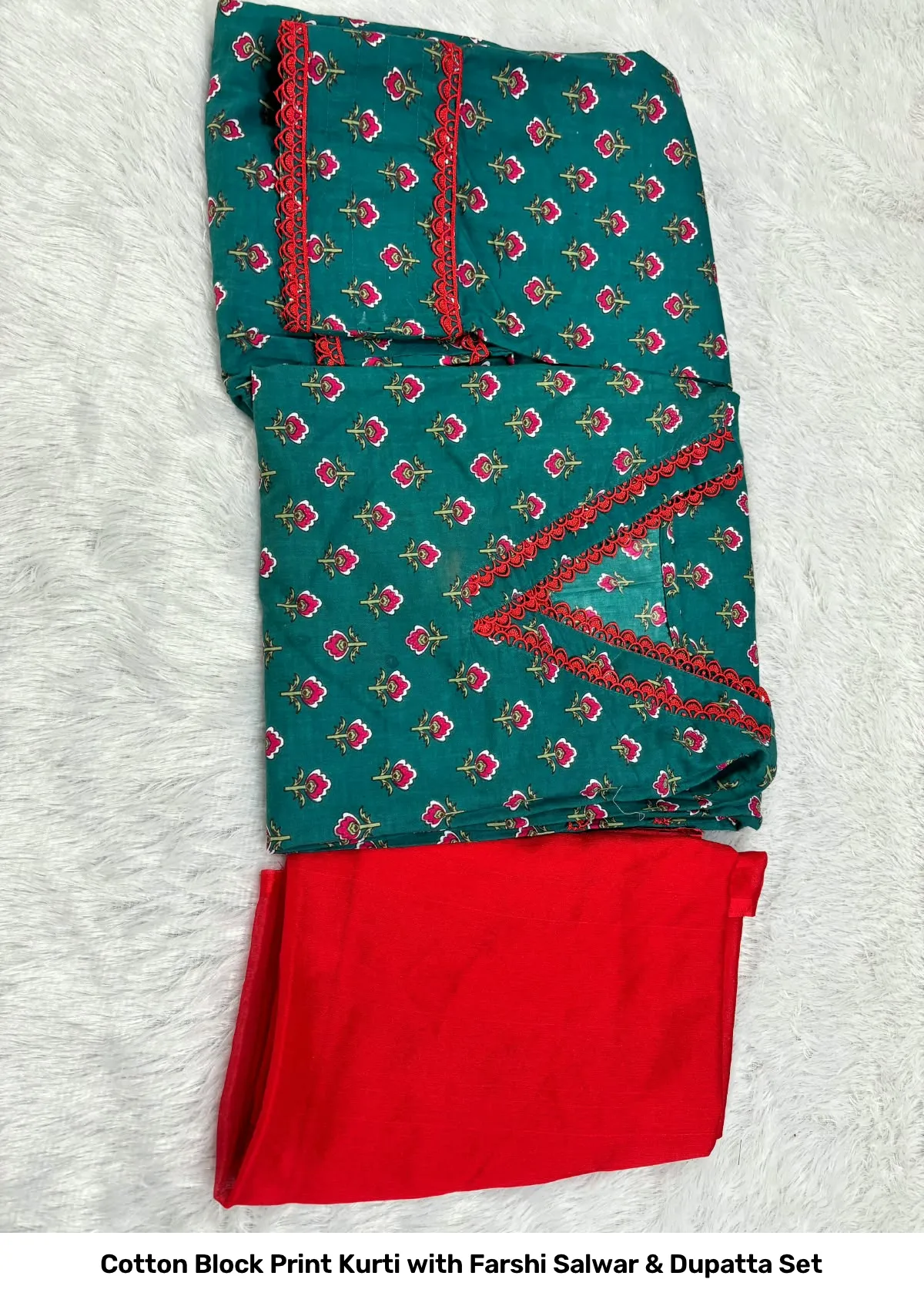 Cotton Block Print Kurti with Farshi Salwar & Dupatta Set 7