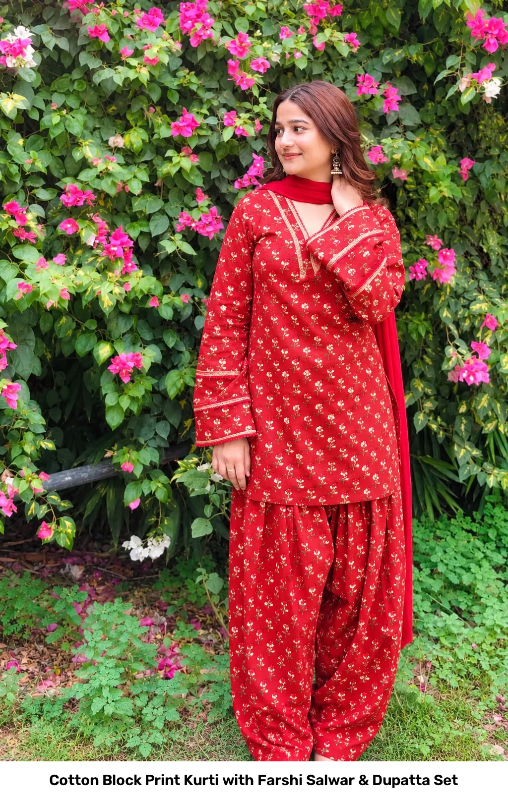 Cotton Block Print Kurti with Farshi Salwar & Dupatta Set 9