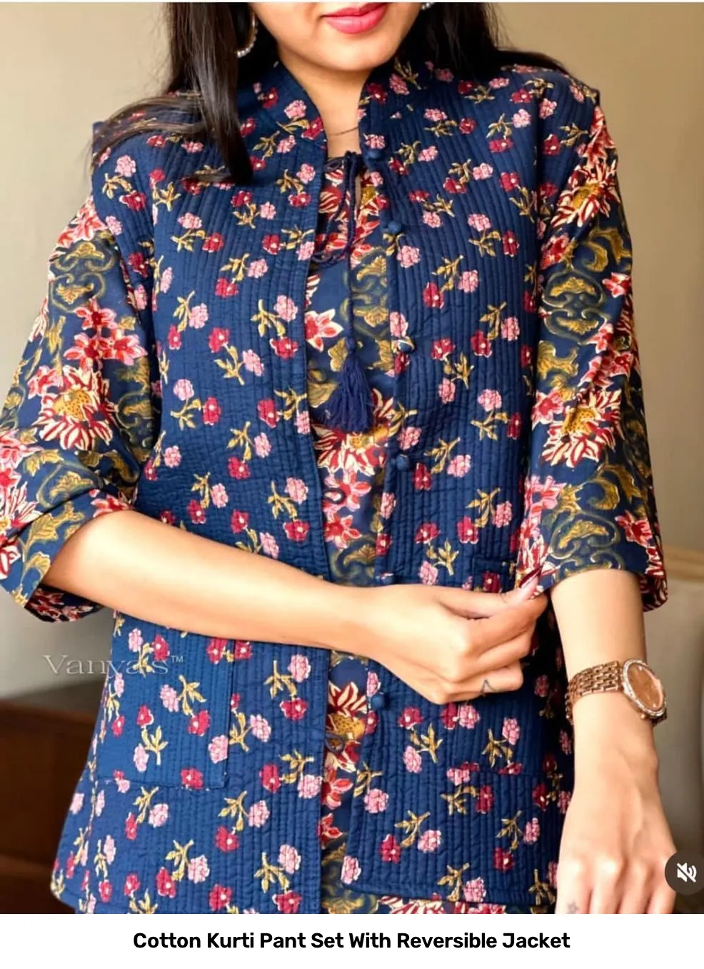 Cotton Kurti Pant Set With Reversible Jacket 5