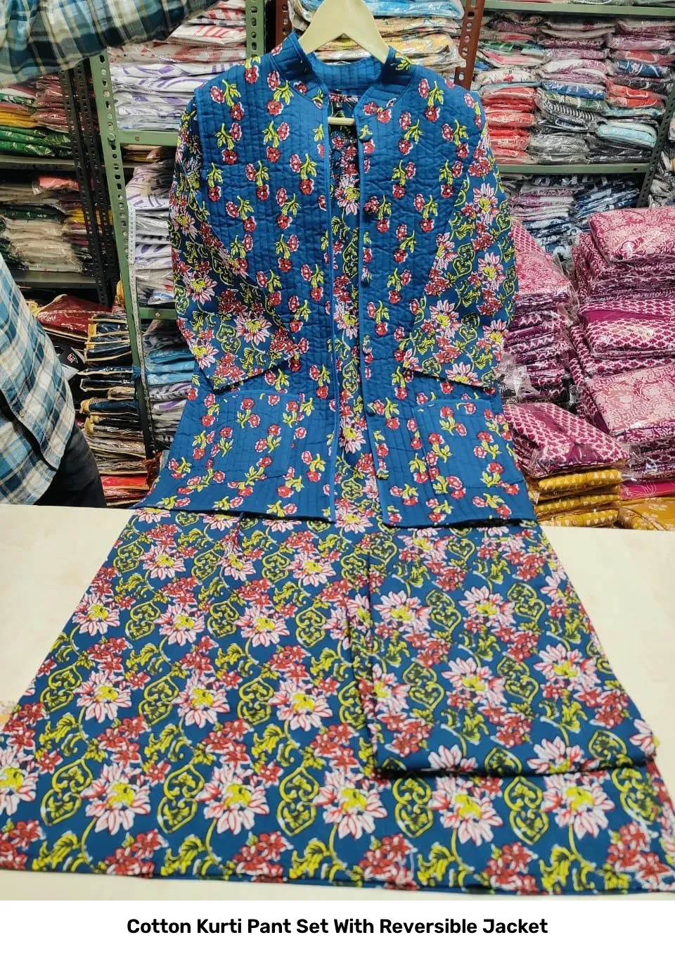 Cotton Kurti Pant Set With Reversible Jacket 6