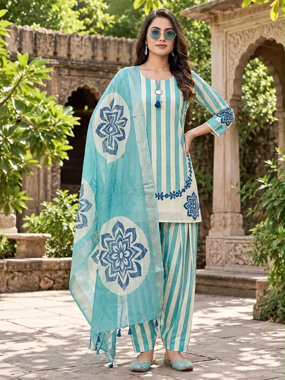 Cotton Printed Farshi Suit With Malmal Dupatta