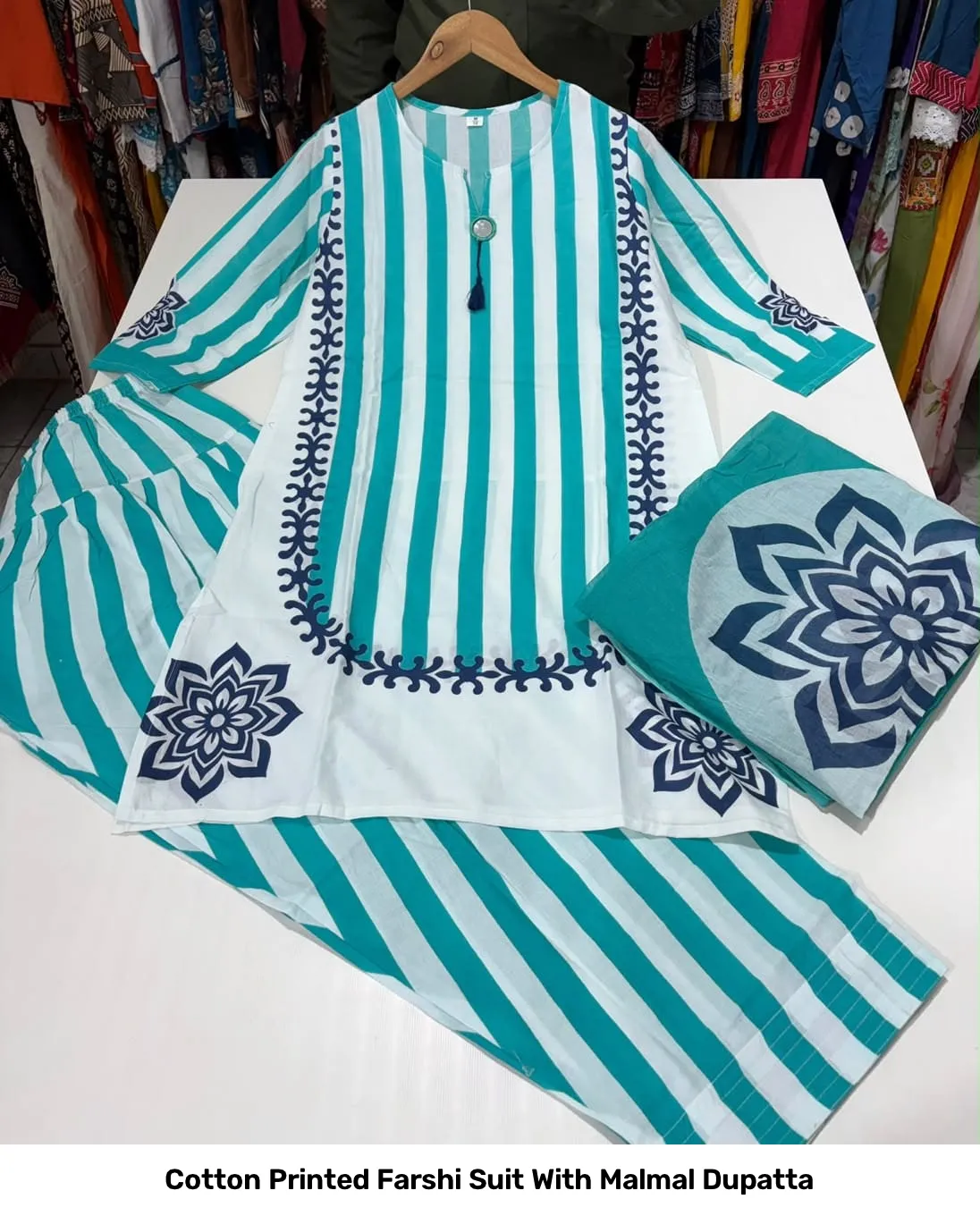 Cotton Printed Farshi Suit With Malmal Dupatta 3