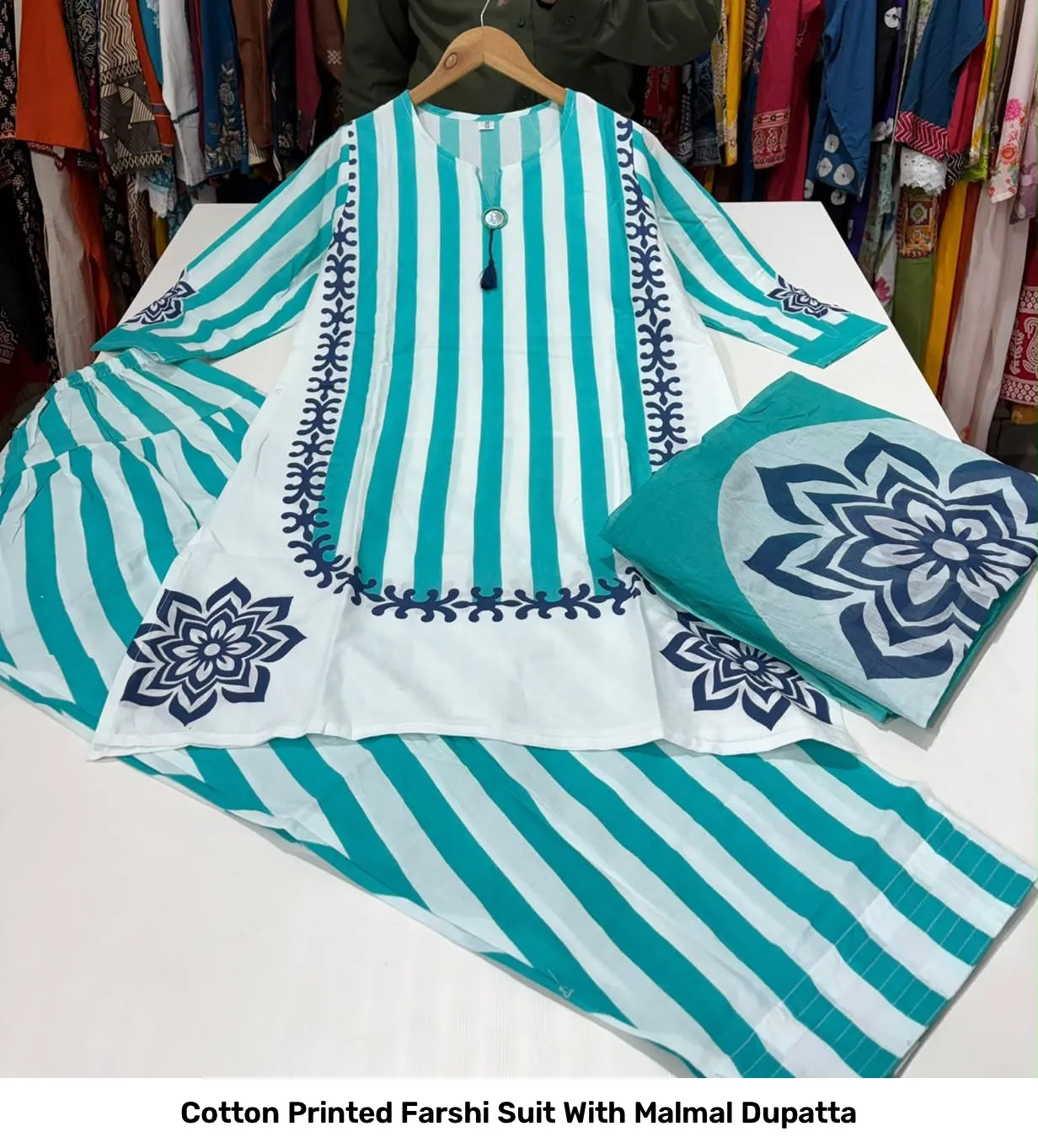 Cotton Printed Farshi Suit With Malmal Dupatta 5