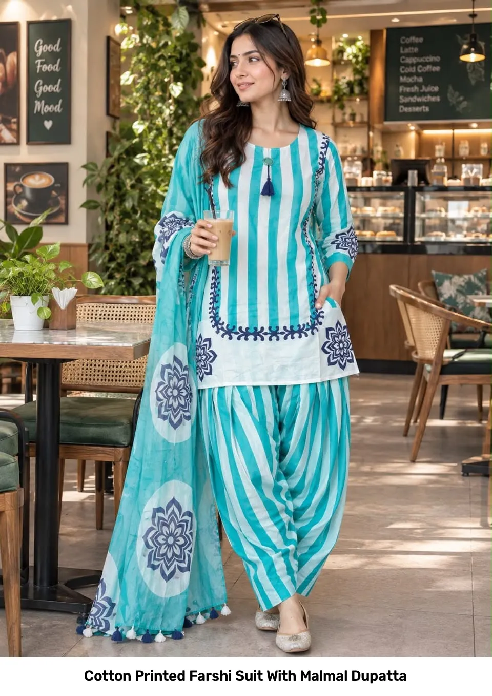 Cotton Printed Farshi Suit With Malmal Dupatta 6