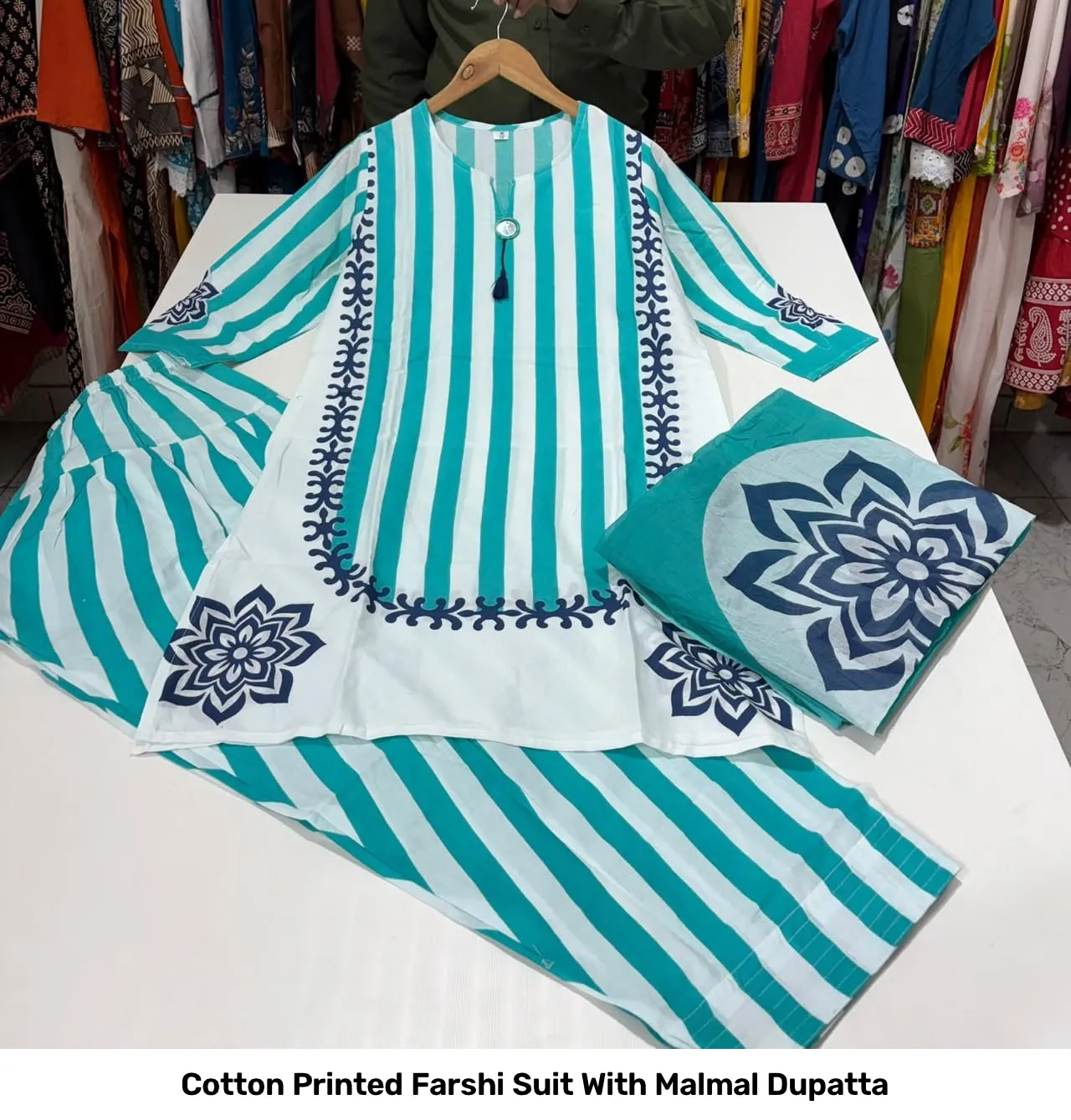 Cotton Printed Farshi Suit With Malmal Dupatta 7