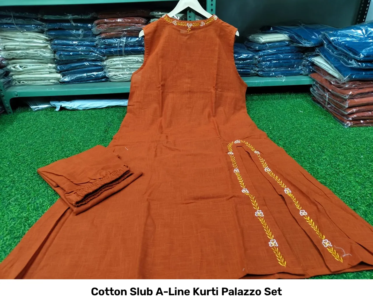 Cotton Slub A-Line Kurti Palazzo Set 10