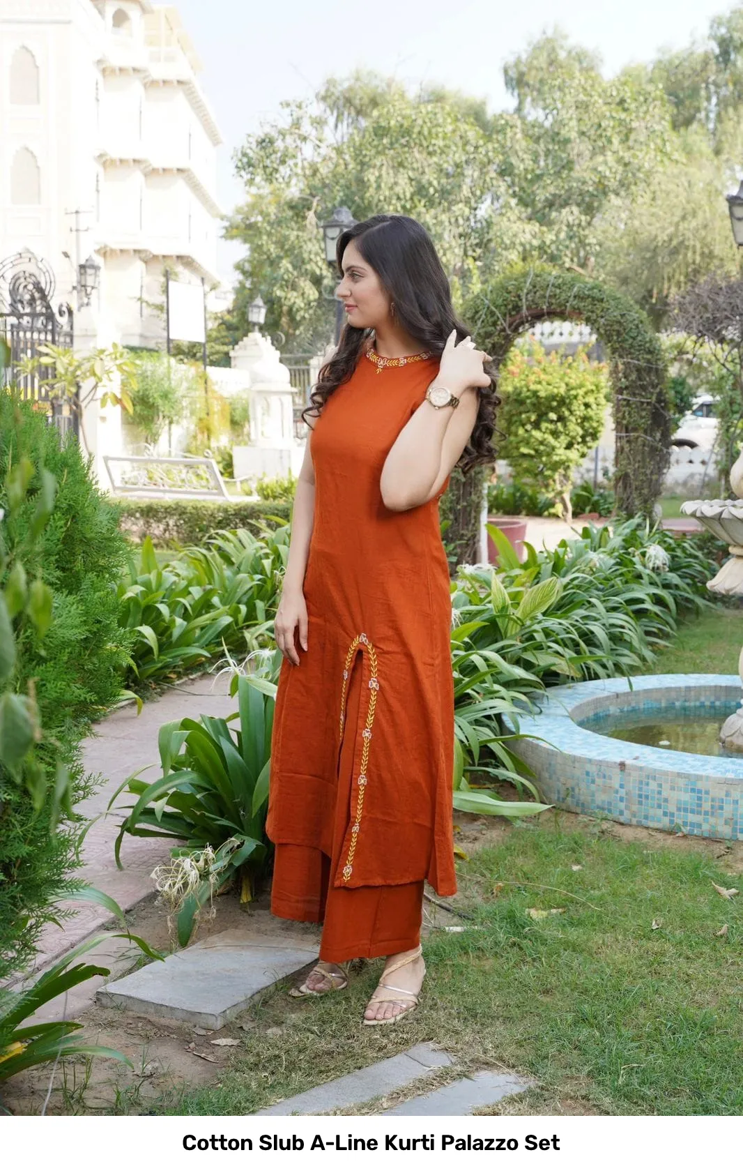 Cotton Slub A-Line Kurti Palazzo Set 12