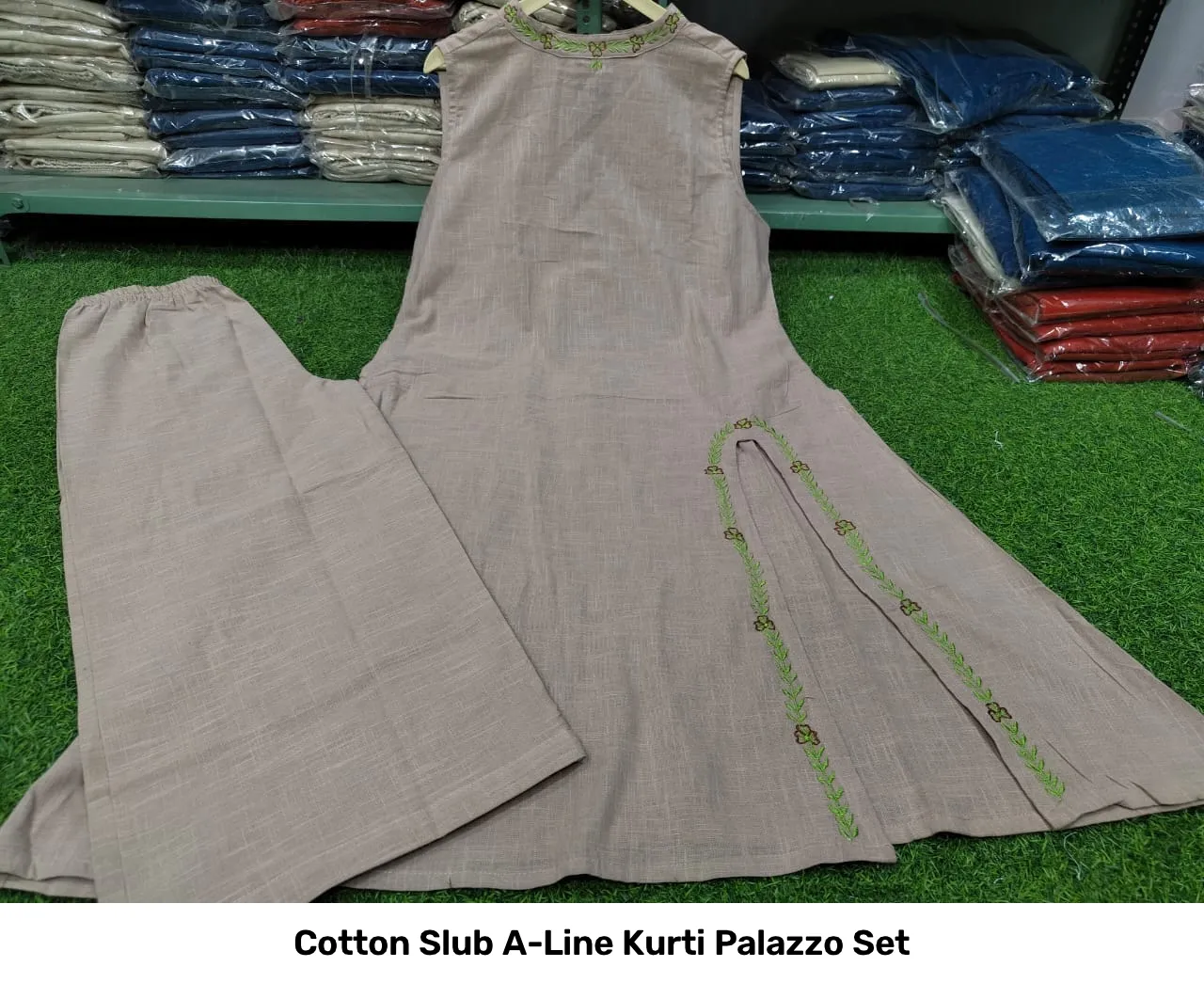 Cotton Slub A-Line Kurti Palazzo Set 15