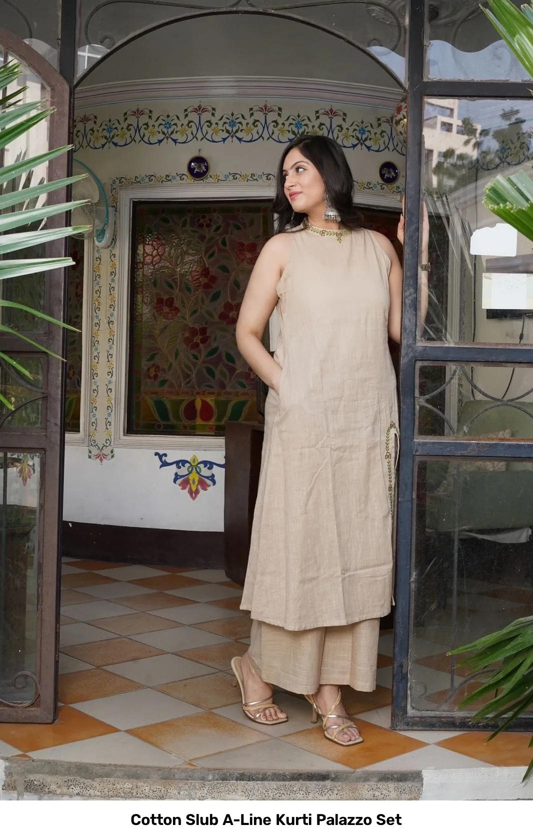 Cotton Slub A-Line Kurti Palazzo Set 4