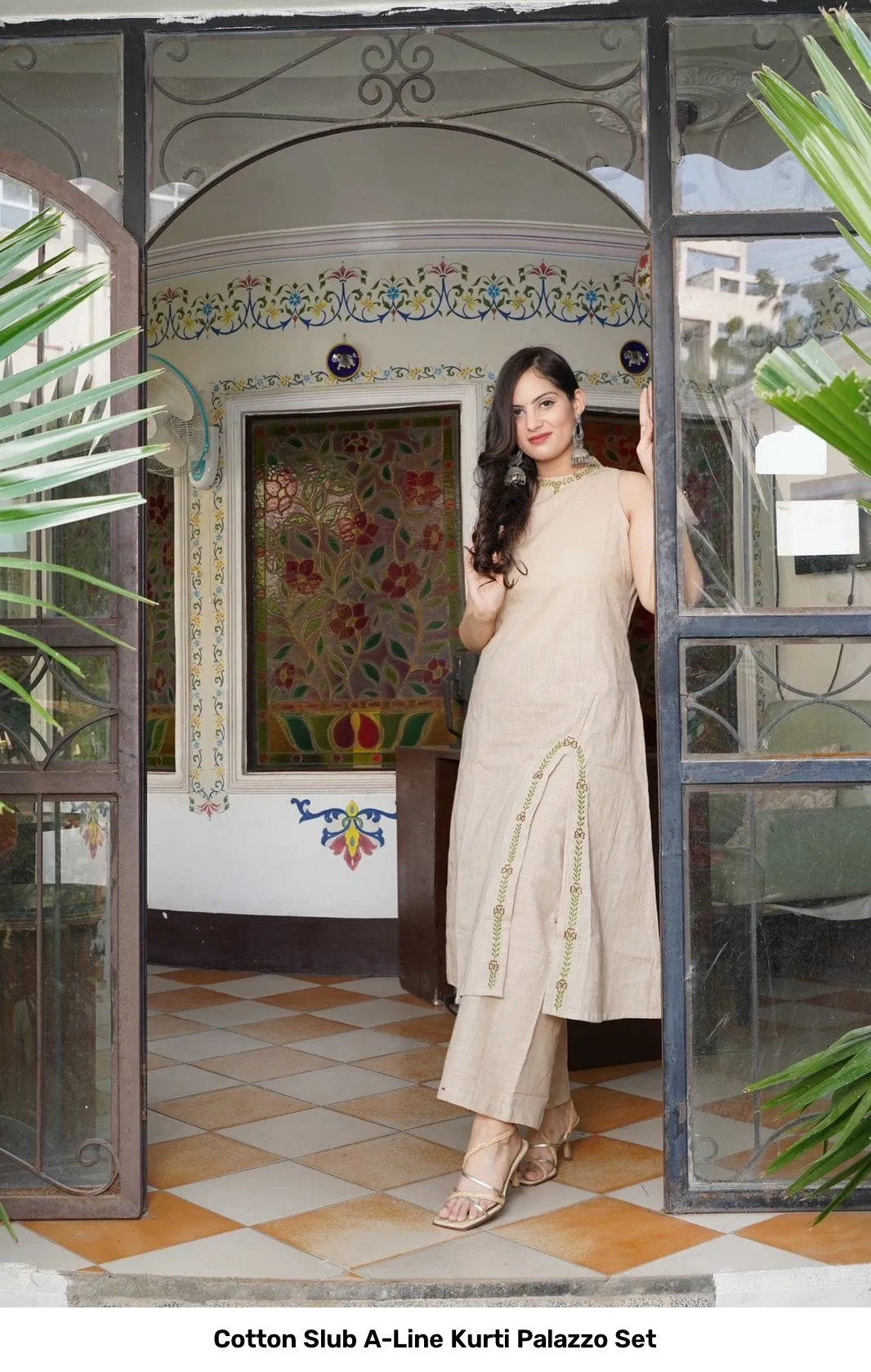 Cotton Slub A-Line Kurti Palazzo Set 7