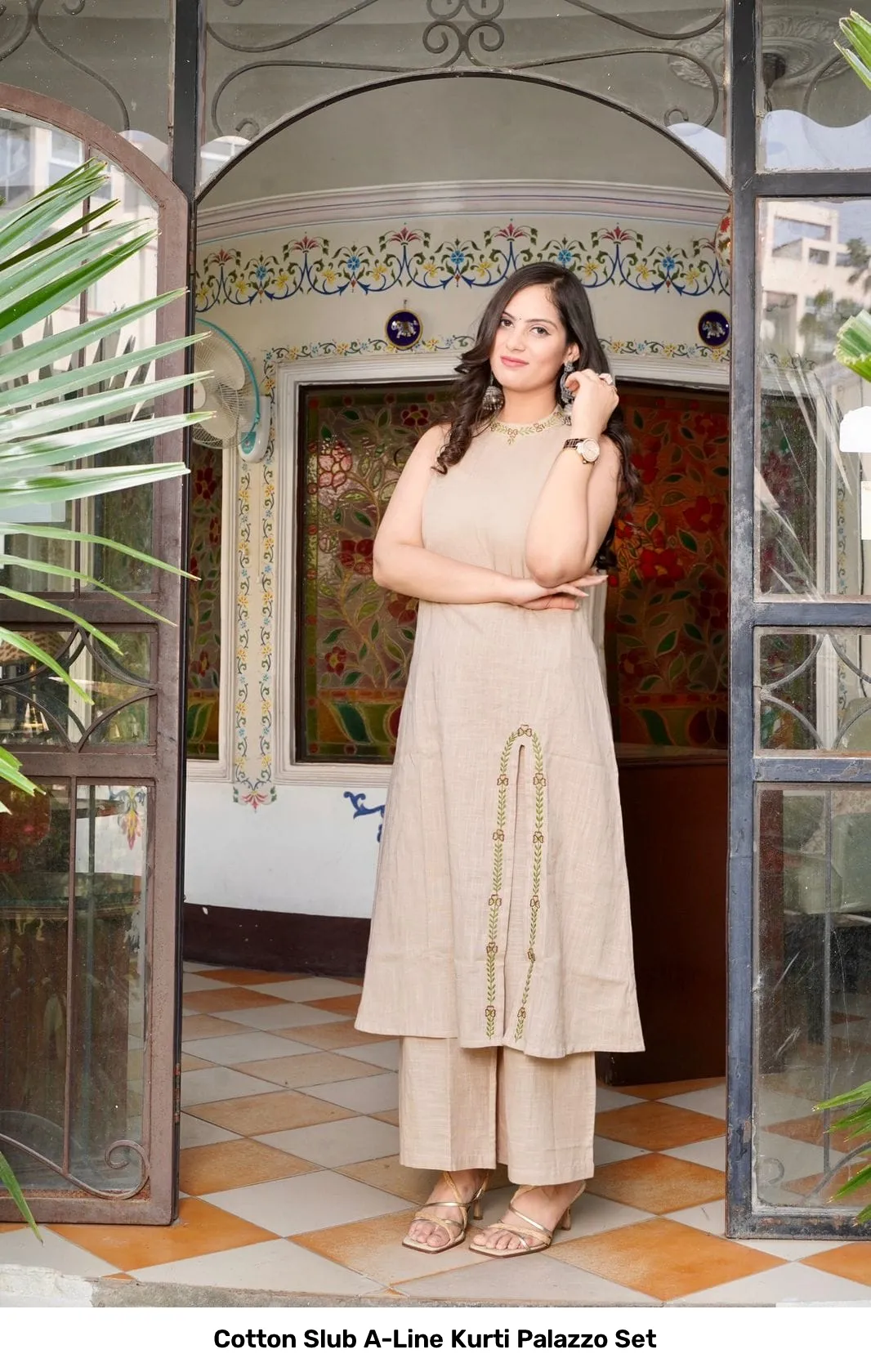 Cotton Slub A-Line Kurti Palazzo Set 8