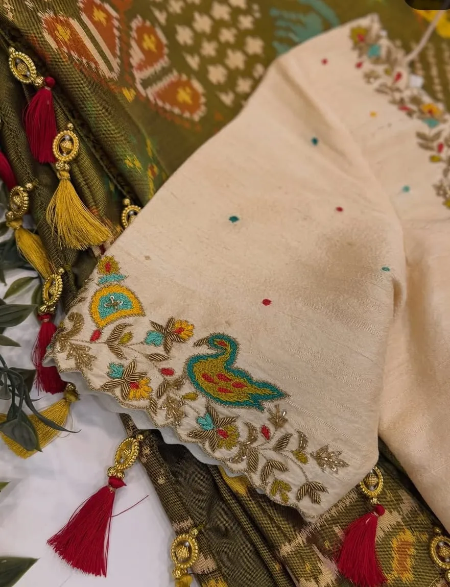 Cream Raw Silk Maggam Work Designer Blouse