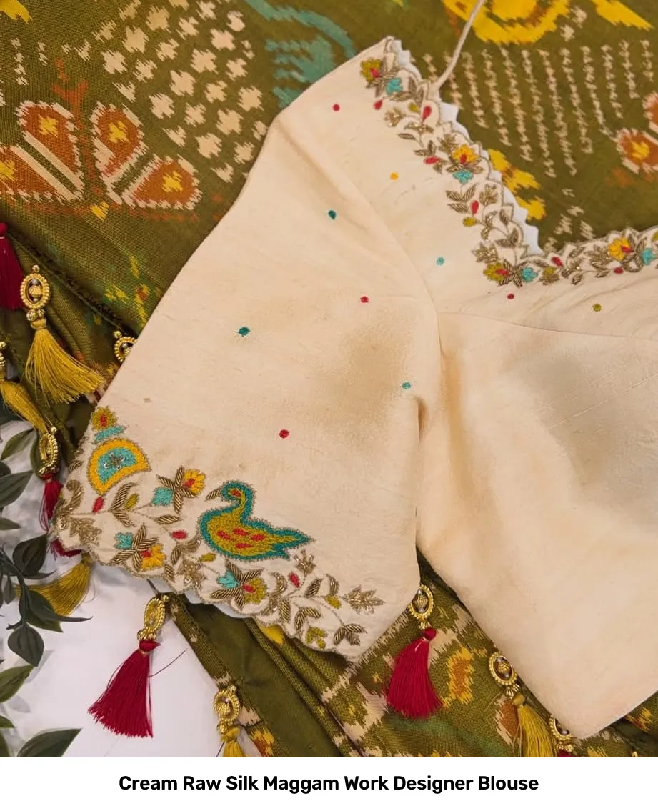 Cream Raw Silk Maggam Work Designer Blouse 2