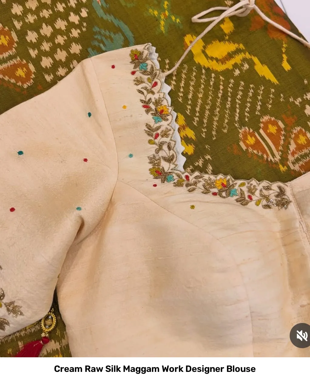 Cream Raw Silk Maggam Work Designer Blouse 3