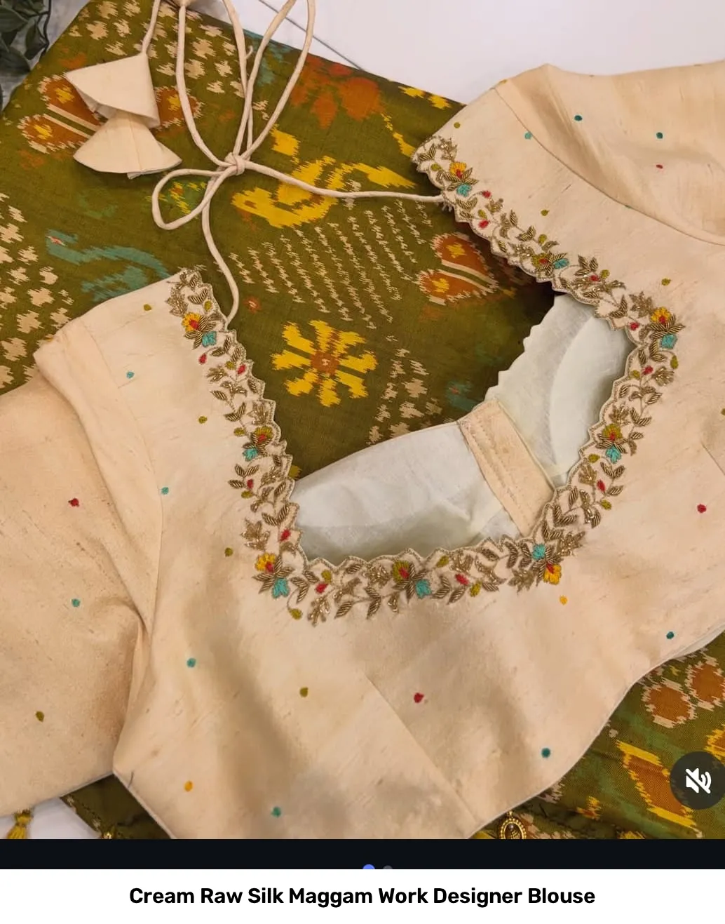 Cream Raw Silk Maggam Work Designer Blouse 4
