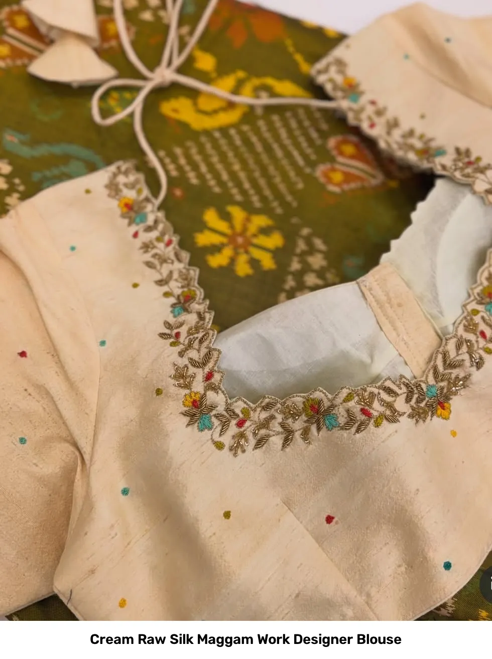 Cream Raw Silk Maggam Work Designer Blouse 5