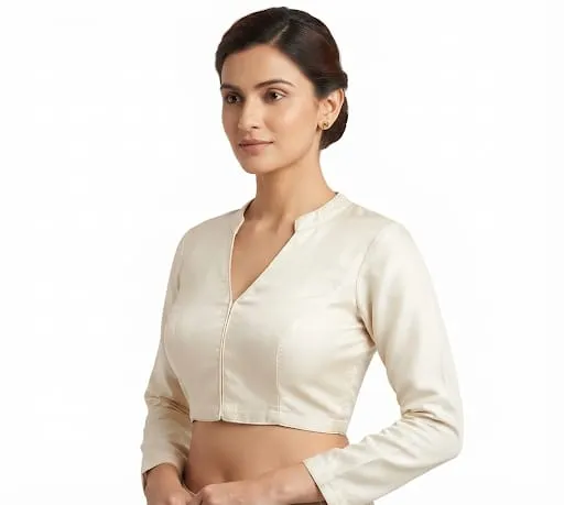Cream Silk Full Sleeve Back Button Blouse