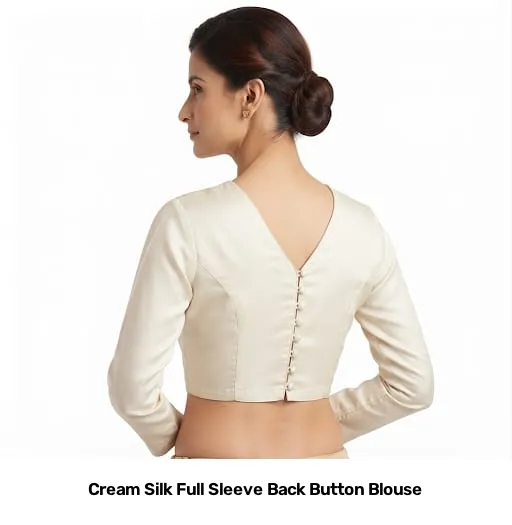 Cream Silk Full Sleeve Back Button Blouse 2