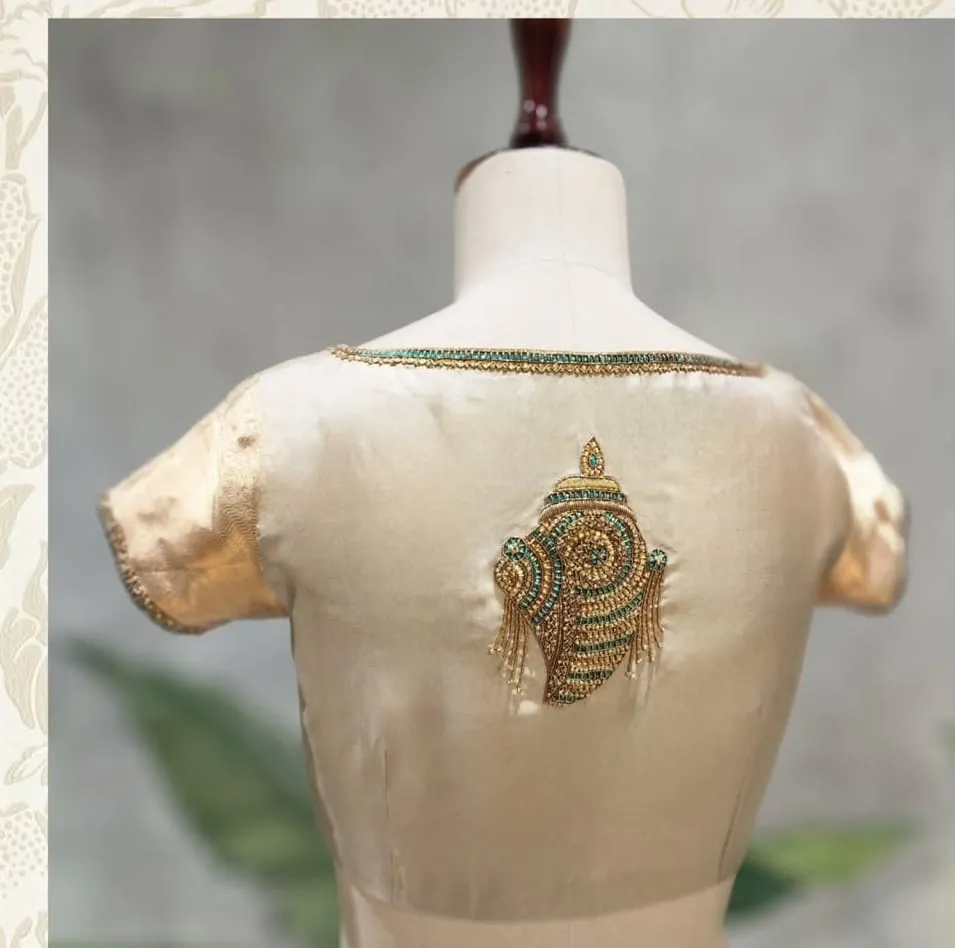 Cream Silk Shankhu Embroidered Blouse