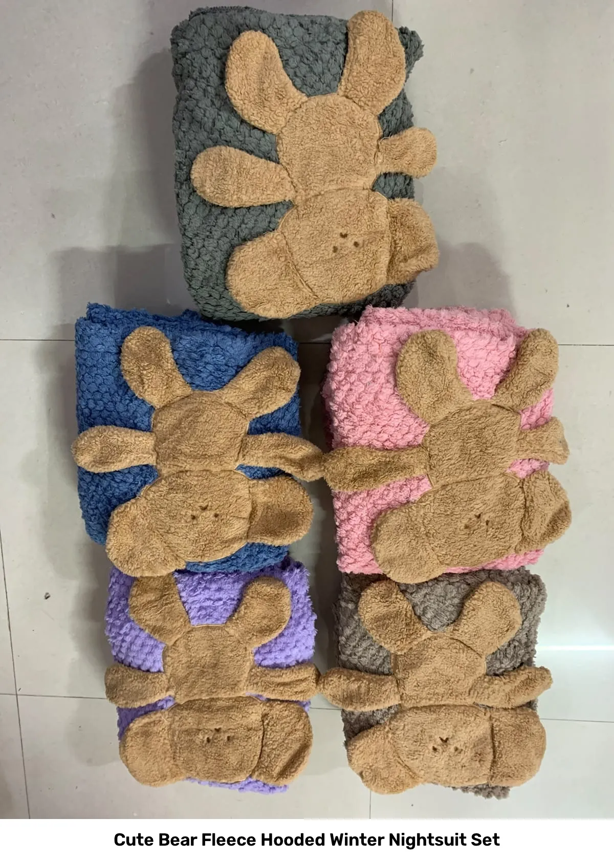 Cute Bear Fleece Hooded Winter Nightsuit Set 6