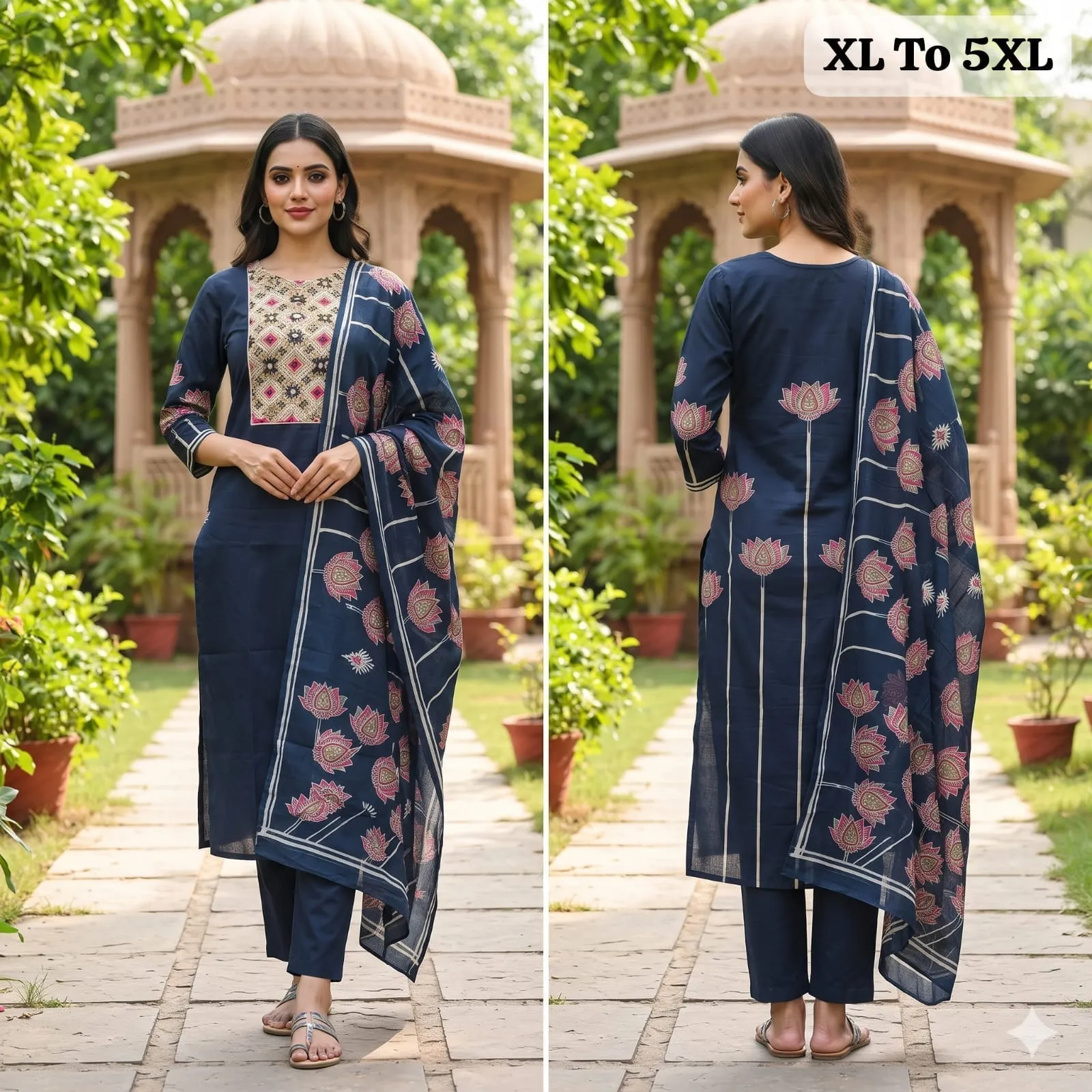 Dabu Cotton Kurti Palazzo Set with Dupatta