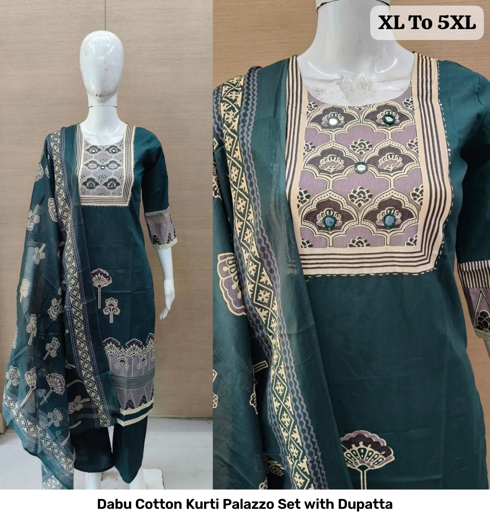 Dabu Cotton Kurti Palazzo Set with Dupatta 3