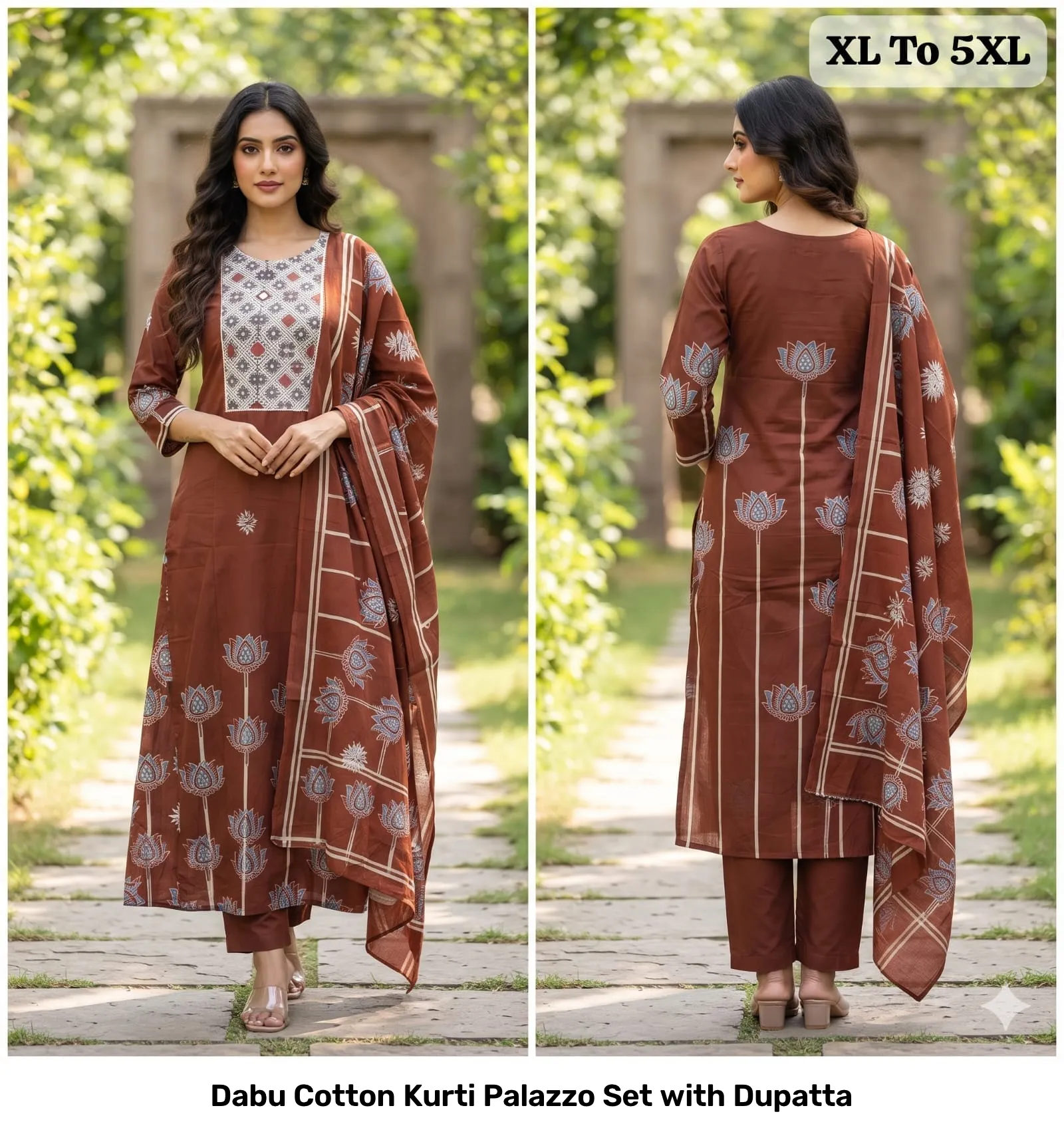 Dabu Cotton Kurti Palazzo Set with Dupatta 6
