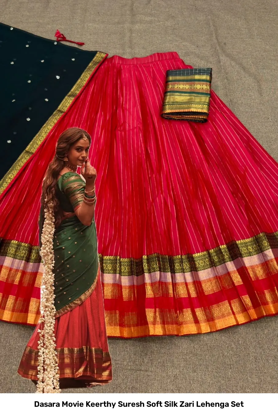 Dasara Movie Keerthy Suresh Soft Silk Zari Lehenga Set 3
