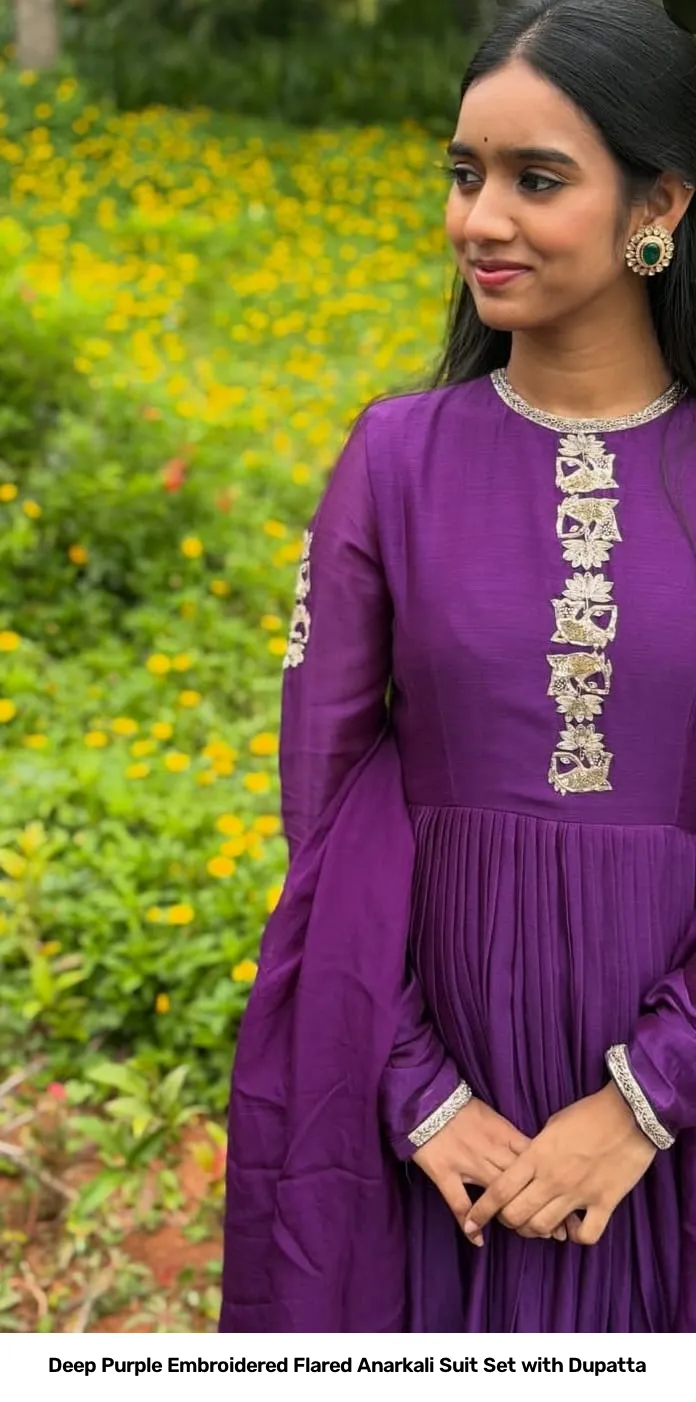 Deep Purple Embroidered Flared Anarkali Suit Set with Dupatta 2